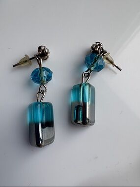 Blue Glass Drop Earrings - Unbranded